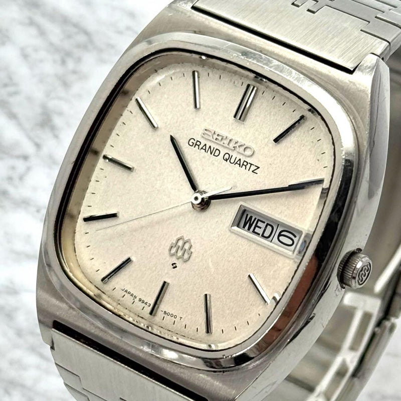 SEIKO Grand Quartz 9943-5000 Quartz Silver Diamond Dust Kanji Day Date Womens