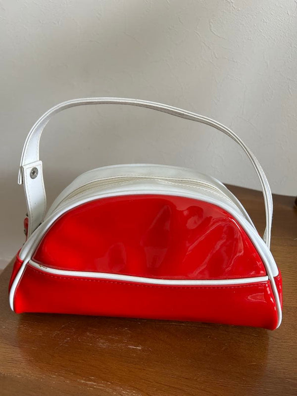 Courreges Half Moon Handbag Red White Enamel Y2K Logo Charm
