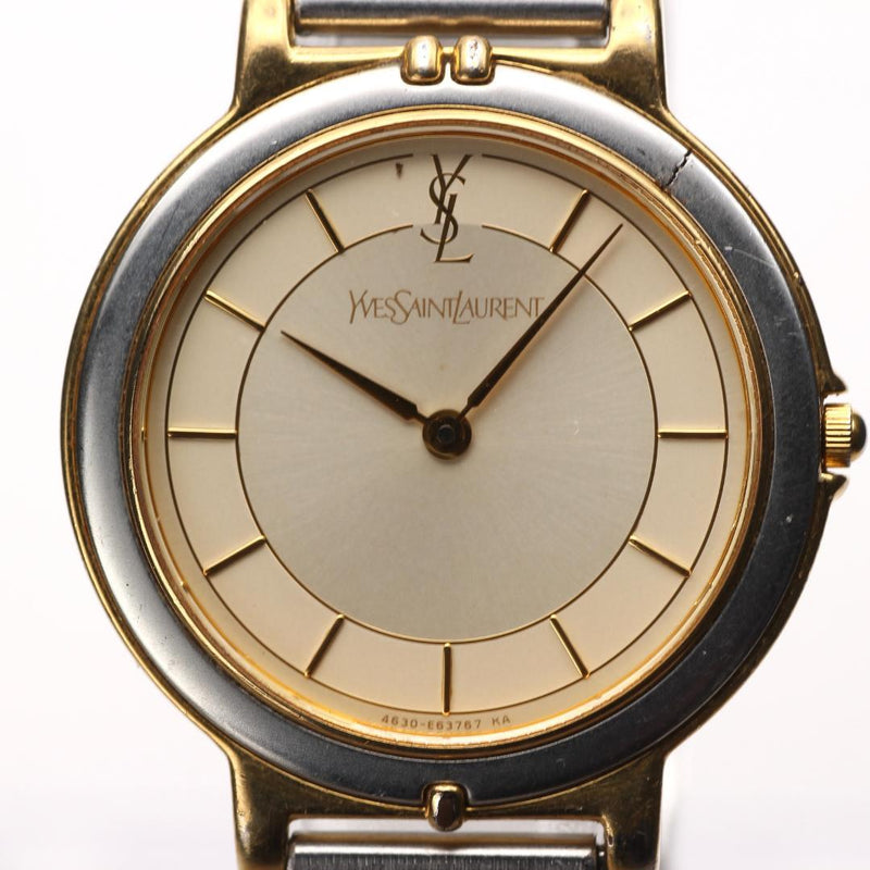 YSL 4620-E622267 Y Mens 30mm Quartz Watch Champagne Gold Dial GP SS 1990s