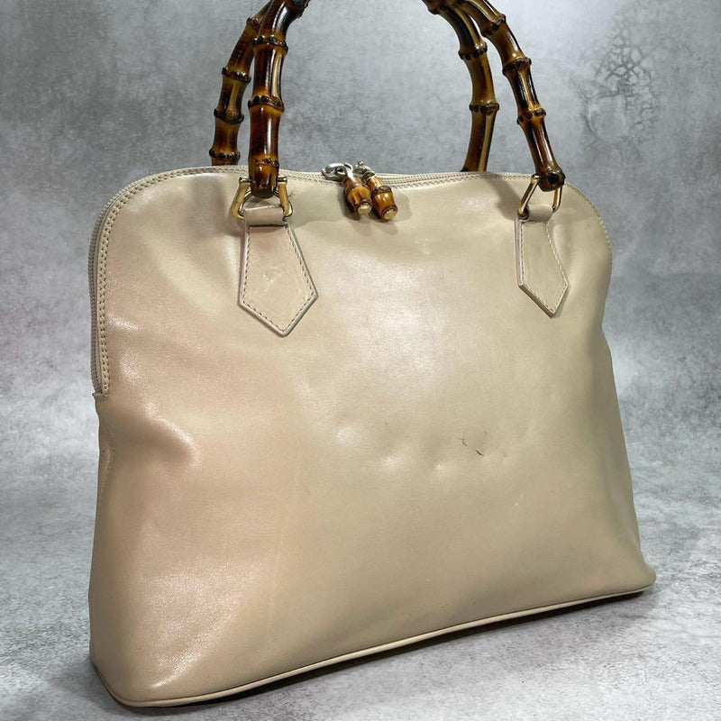 GUCCI Bamboo Hand Bag 181116 Leather Beige Gold Hardware H24 W32 D10cm 2way