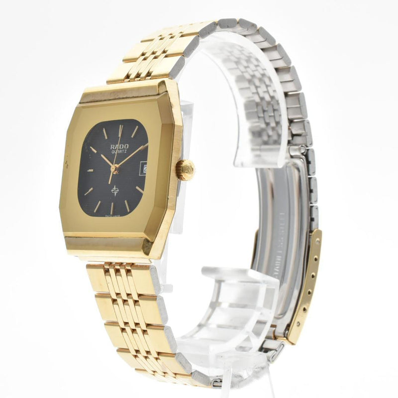 RADO 711.2011.2 Mens Quartz Date Two-Tone Gold Stainless Steel Black Dial Watch