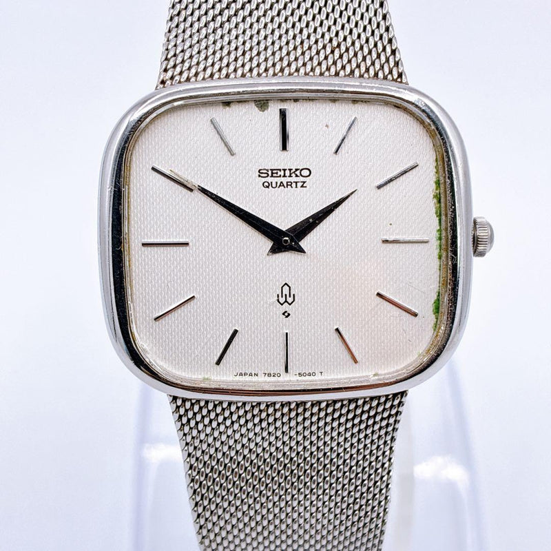 SEIKO 7820-5030 Quartz Watch 1977 Square Thin Case Mesh Bracelet 18.5cm
