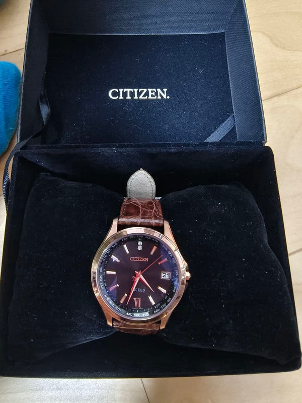 CITIZEN EXCEED Solar Quartz Watch 33mm Black Dial Leather World Time Diamond
