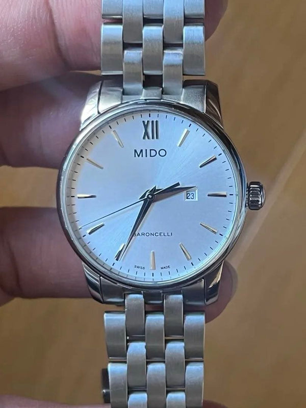 MIDO BARONCELLI Unisex Watch Silver Sunray Dial Stainless Steel Bracelet Date