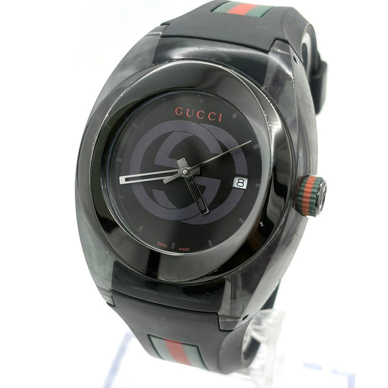 GUCCI Sync YA137101 137.1 Quartz 46mm Black Dial Stainless Bezel Rubber Watch