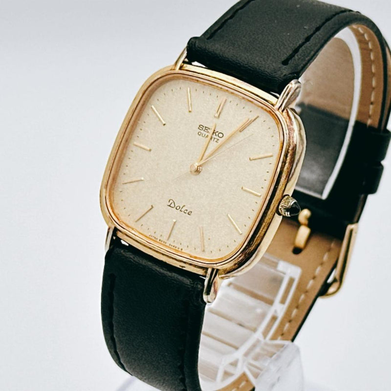 SEIKO Dolce 6030-5420 Quartz Mens Watch Stainless Steel Gold Tone Square