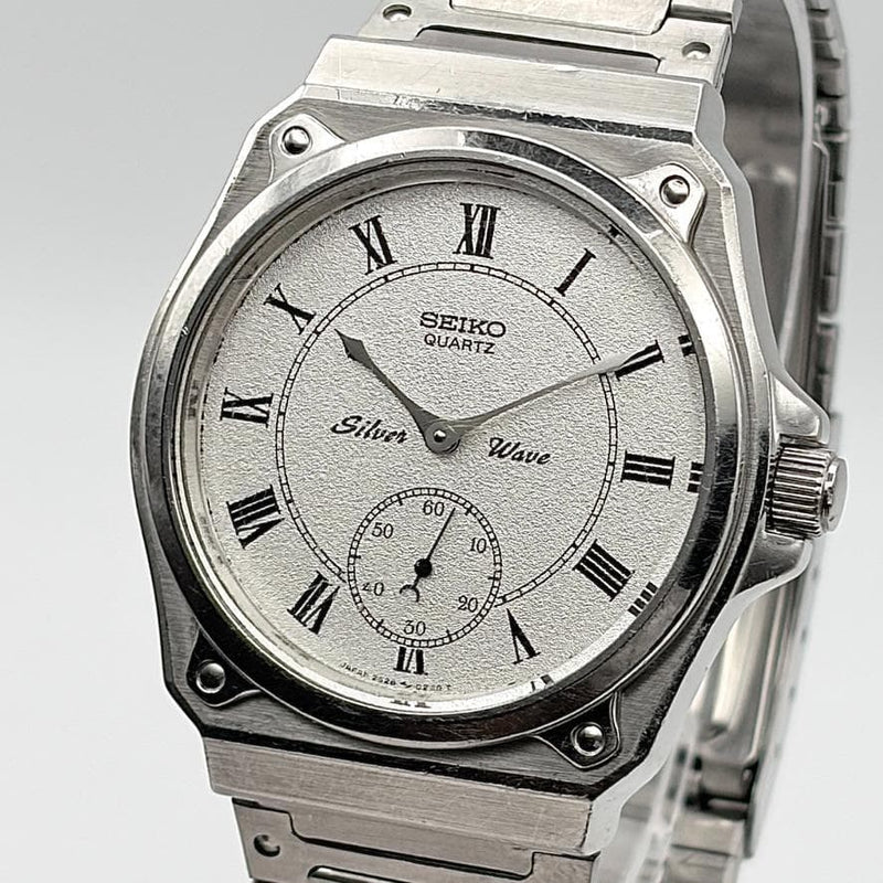 SEIKO Silver Wave 2628-0060 Quartz Mens 34mm SS Roman Guilloche Small Seconds