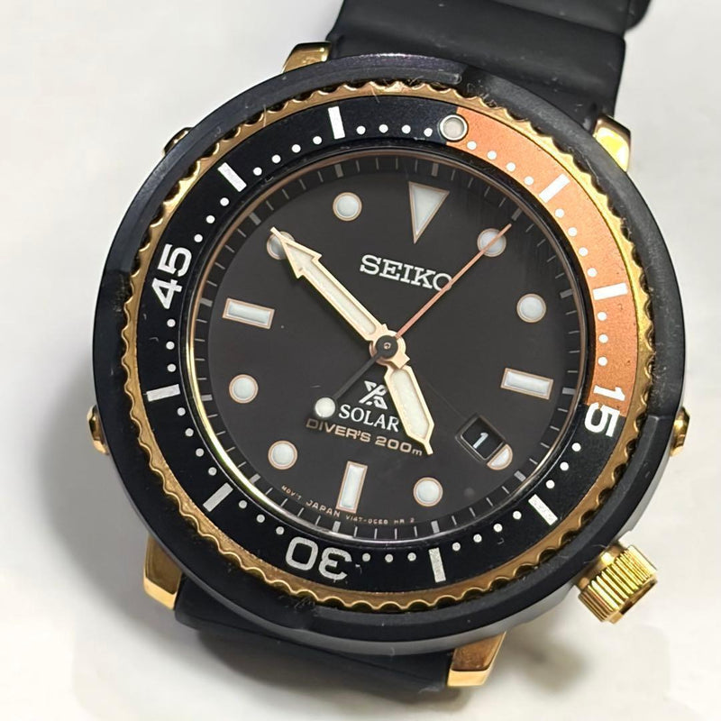 SEIKO V147-0CH0 Prospex Quartz Solar Radio Watch SS 42mm Black Gold 700LE