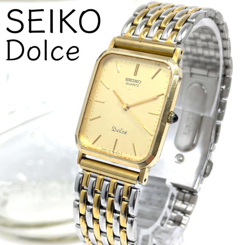 SEIKO Dolce Mens Quartz Gold Case 35x24mm Gold Dial 17mm Lug Two Tone Bracelet