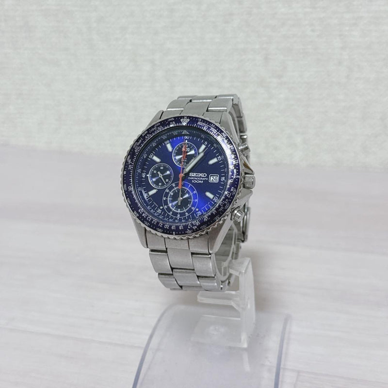 SEIKO Flightmaster Pilot Chronograph Quartz Watch New Battery 3223 Wrist Size