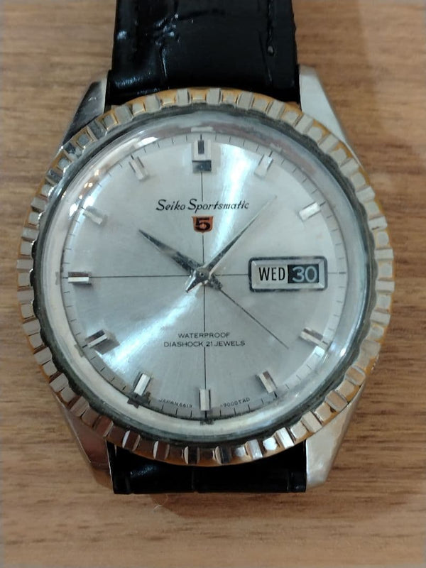 Seiko 5 Sportsmatic 6619-9000 Automatic 38mm Silver Fluted 21J Synthetic