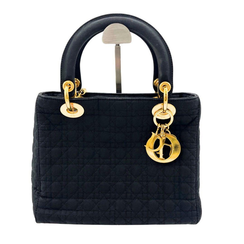 Dior Lady Dior Handbag AU1021 Black Leather Gold Hardware 25cm W 18cm H 11cm D
