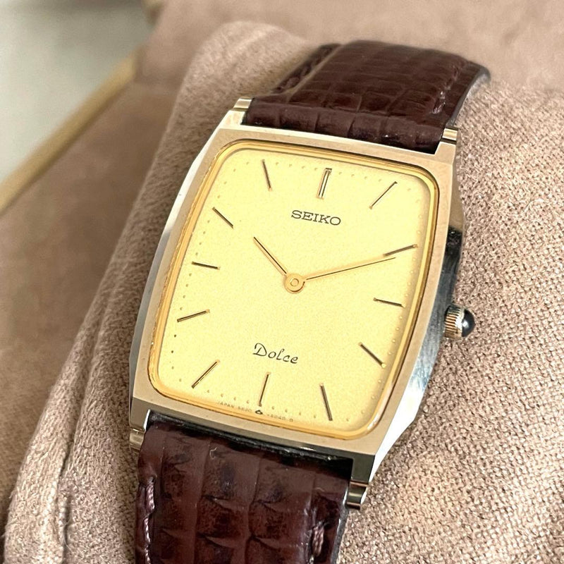 SEIKO Dolce Tungsten Case Quartz Brown Leather Original Band Watch Not WR
