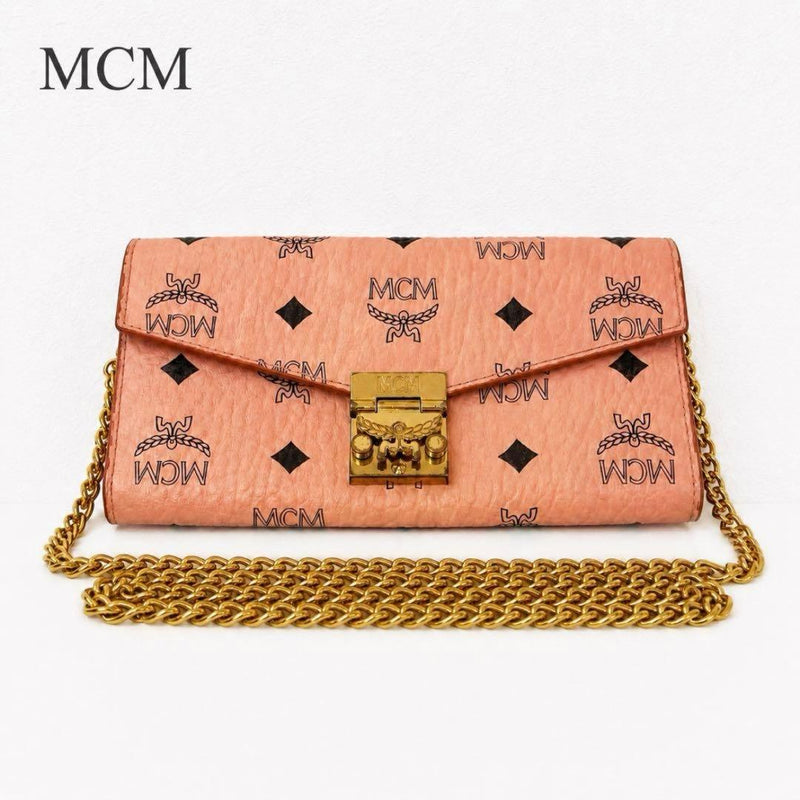 MCM Patricia Visetos Chain Wallet Shoulder Bag Pink 7.5in MYL8SPA11PA0
