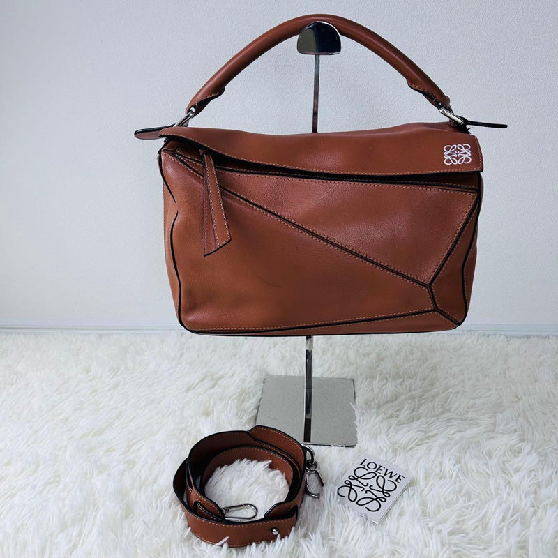 LOEWE Puzzle Bag Small Tan Grained Calfskin Gold Hardware 17x29x12cm