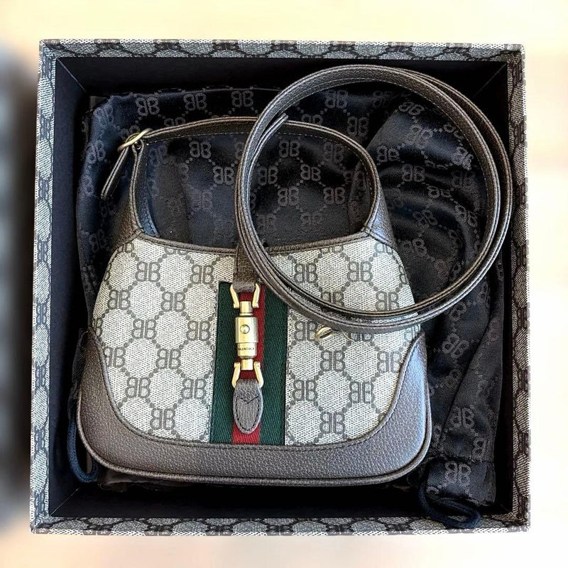 BALENCIAGA x GUCCI Hacker Project Jackie Bag Mini Hobo Beige Brown W19 H13 D3cm