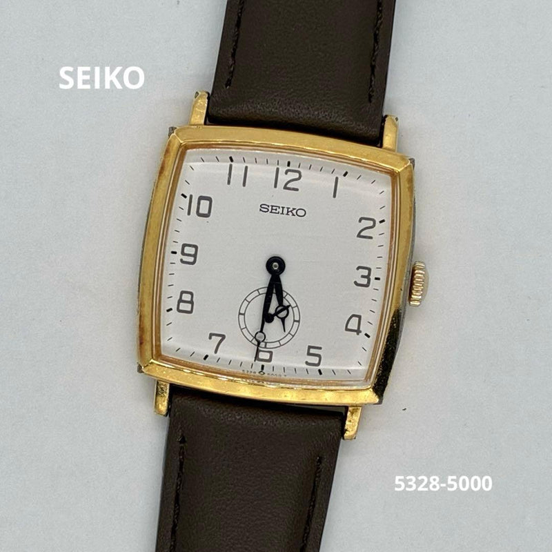 Seiko 5328-5000 Watch Manual Wind Swiss Movement 27.5mm Gold Case Leather Strap