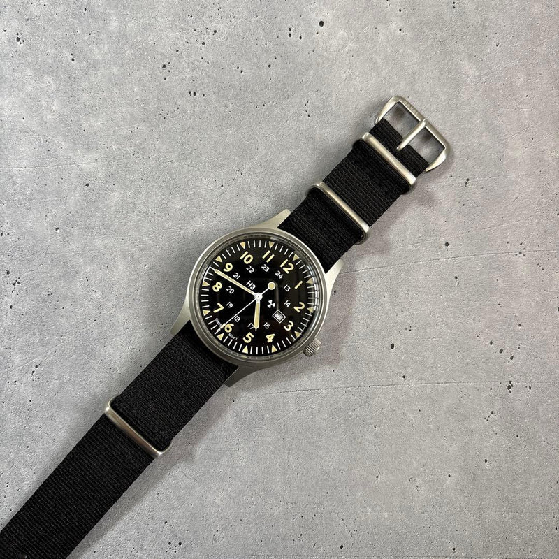 NAVAL WATCH Mil.-01 Swiss Quartz Watch 38mm Black Dial Stainless Steel NATO