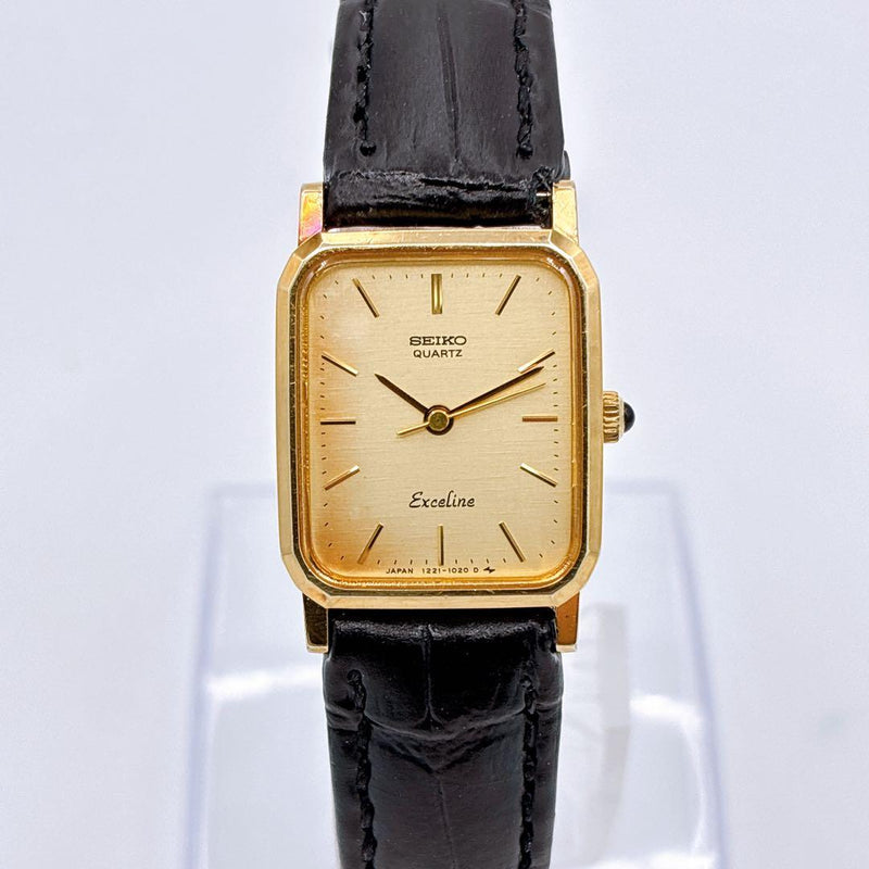 SEIKO EXCELINE 1221-5720 1988 Quartz SGP30 Square Champagne Gold Ladies Watch