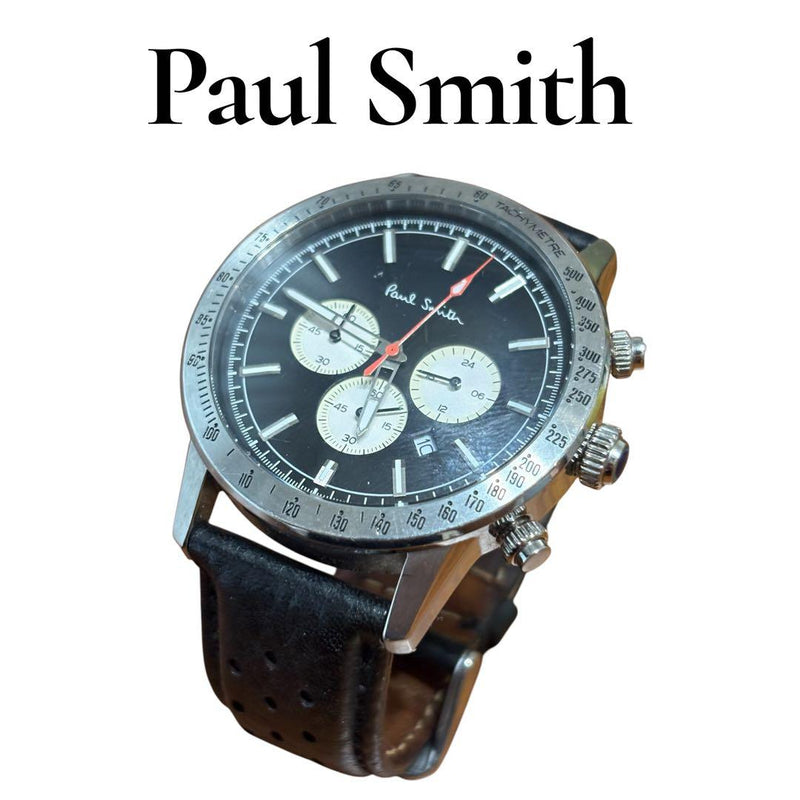 Paul Smith PS0110001 Mens Quartz Chronograph SS Black Dial Leather Watch