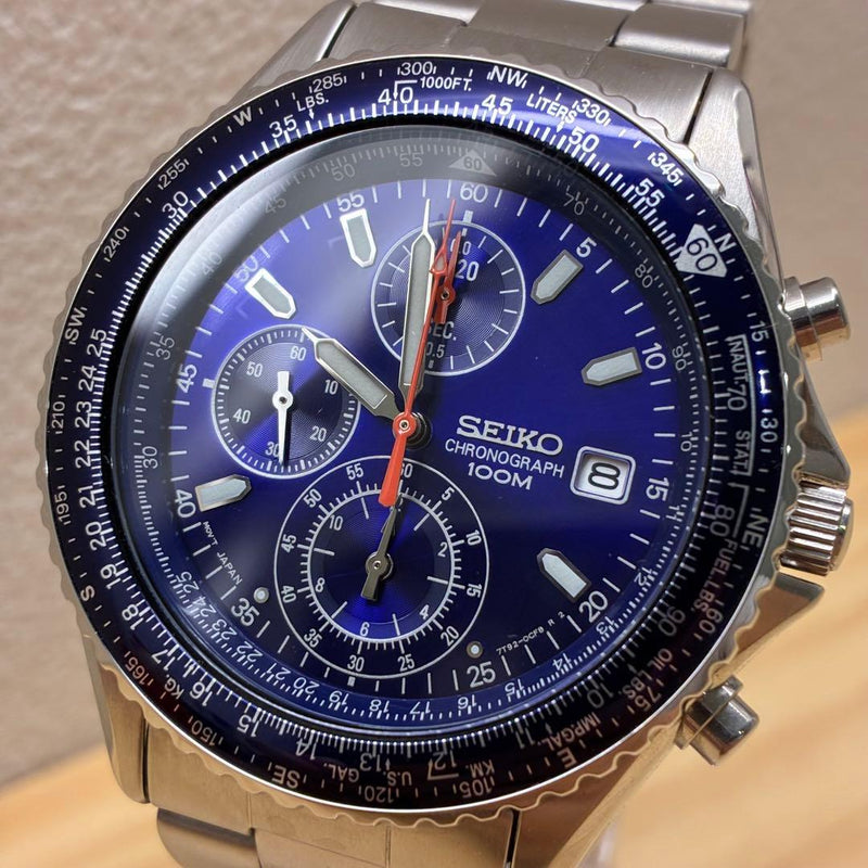 SEIKO 7T92-0CF0 Quartz Chronograph 100M Blue Dial Stainless Steel Watch