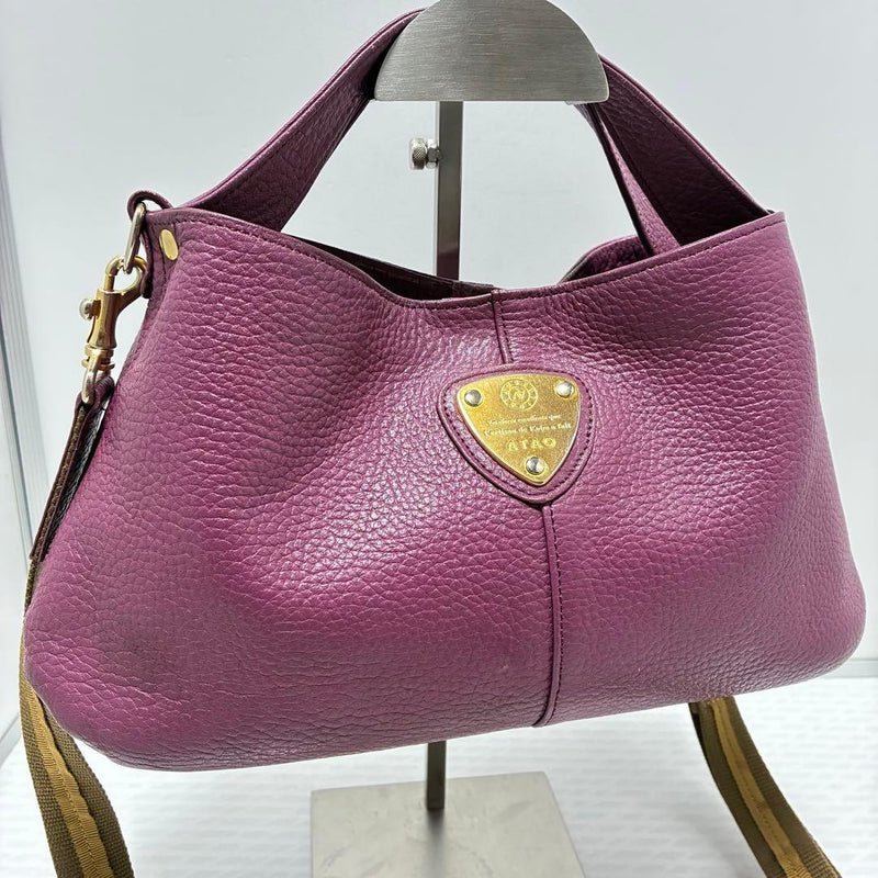 ATAO Chivy Leather 2-Way Crossbody Shoulder Bag Plum Purple Gold Tone H16 W34