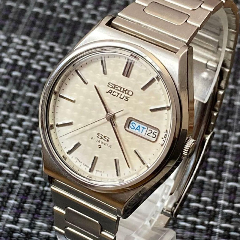 SEIKO ACTUS 6306-8040 Automatic Watch 36mm SS Case Unique Dial SS Bracelet 1977