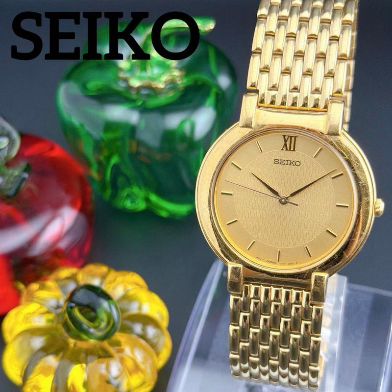 SEIKO 5Y39-5150 Quartz Men Gold Silver Rectangular Tank Watch 35.3x38.3mm Case