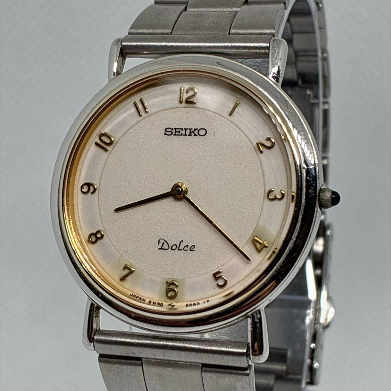 Seiko Dolce 8N40-6000 Mens Quartz Watch 31.7mm Stainless Steel White Gold