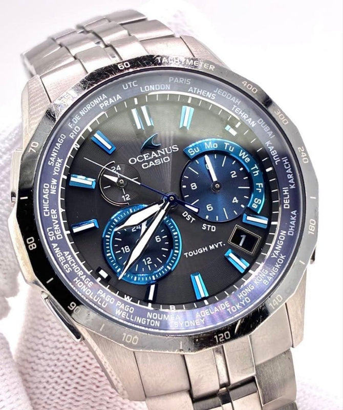 CASIO OCEANUS OCW-S1400 Quartz Solar Radio Titanium 40mm Blue Dial Watch 10 ATM