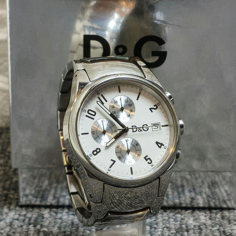 D&G DOLCE&GABBANA SANDPIPER Chronograph Watch Quartz White Dial Stainless Steel