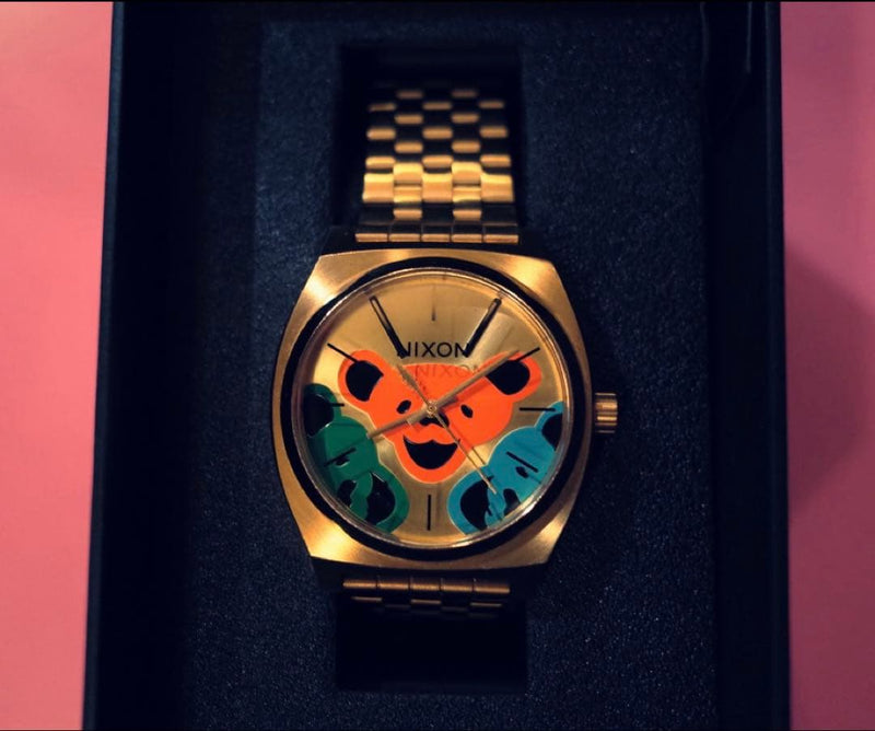 Nixon Grateful Dead Time Teller Gold Tone Stainless Steel Dancing Bears Watch