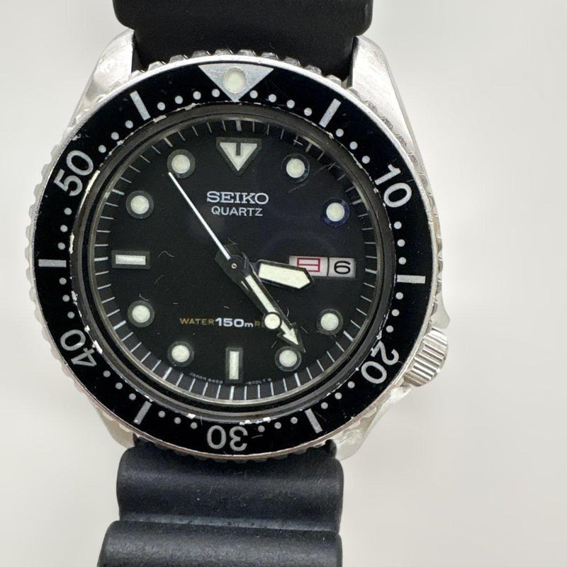 Seiko 6458-6000 Diver Quartz 150m Black Bezel Kanji Dial Date Day Wristwatch