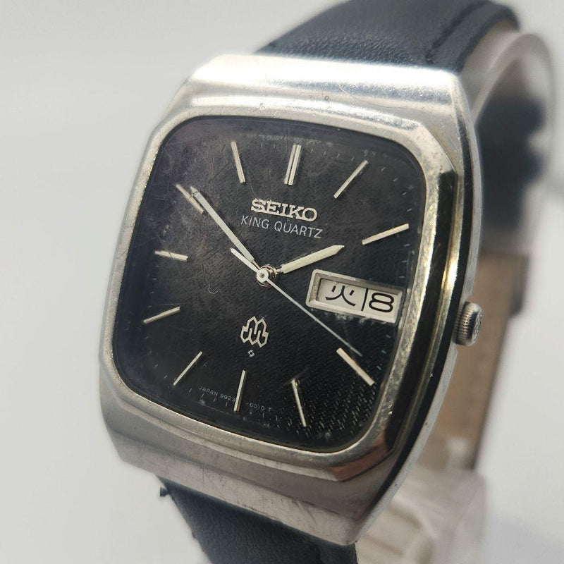 SEIKO 9923-501A King Quartz Twin Day-Date Stainless Steel Square Black Watch