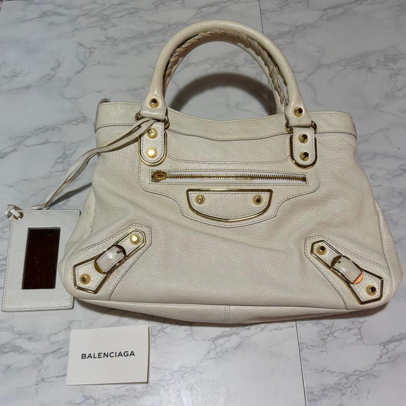 BALENCIAGA Classic Edge City Leather Hand Shoulder Bag White W33cm H22cm D6cm