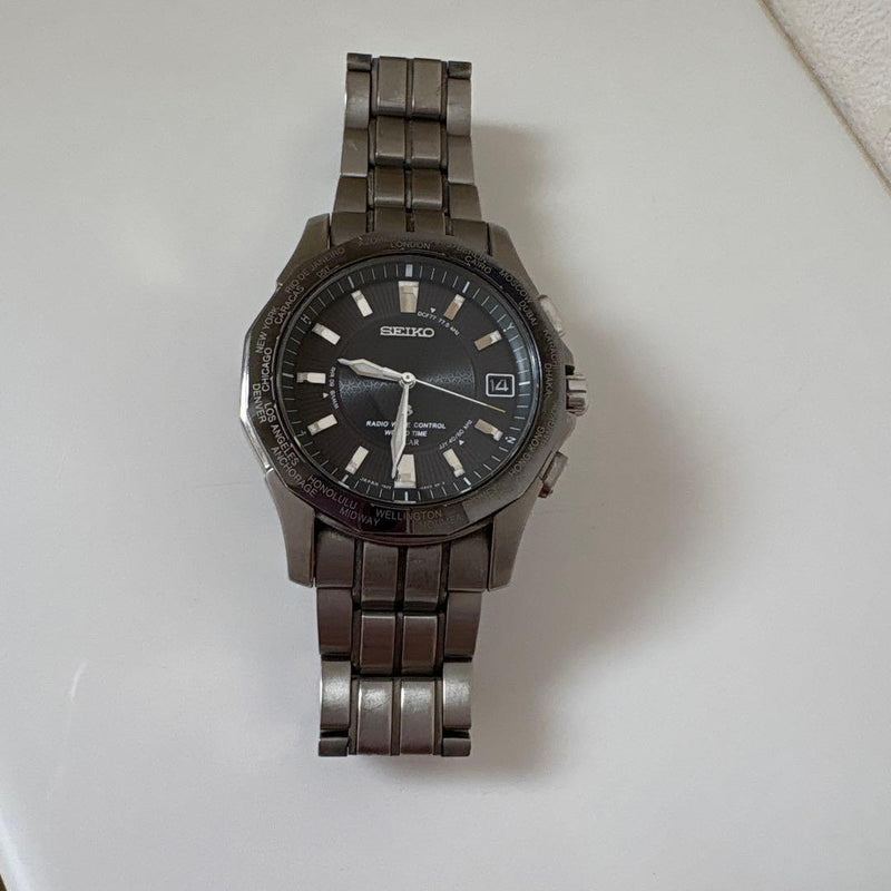 Brightz Radio-Controlled Solar Titanium World Time Analog Watch