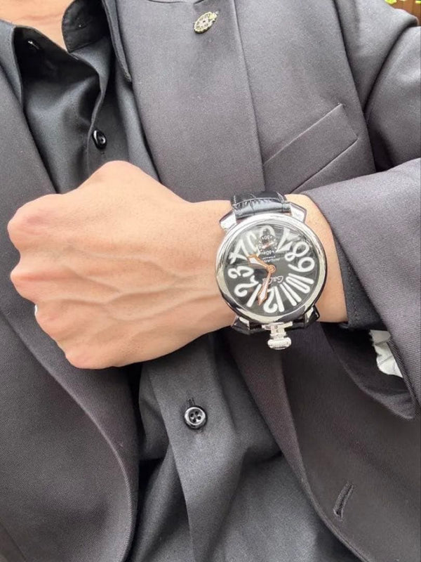 GaGa MILANO Manuale 48 48mm Rose Gold Case Hand Wind Skeleton Dial Watch
