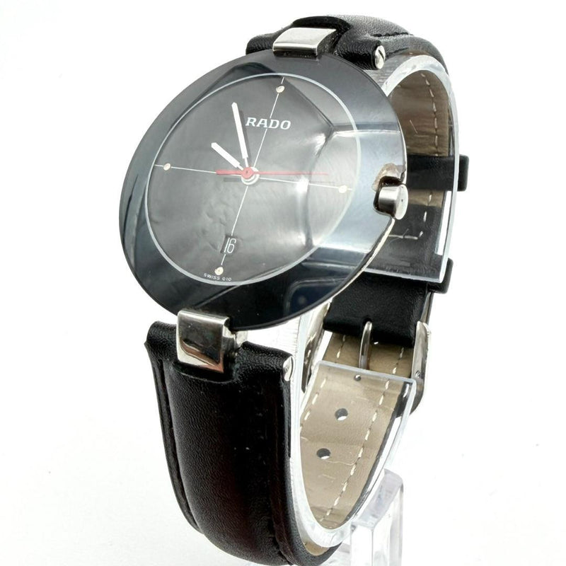 RADO Coupole Sapphire Mens Analog Quartz Watch New Black Leather Band