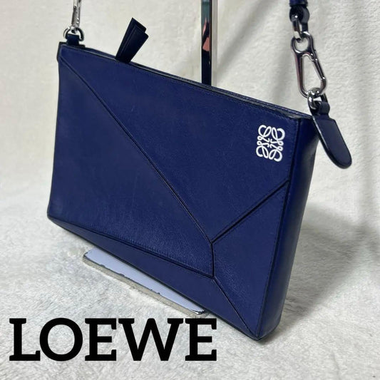 LOEWE Puzzle Bag Navy Leather 19cm H 29cm W 13cm D Adjustable Strap Shoulder Bag