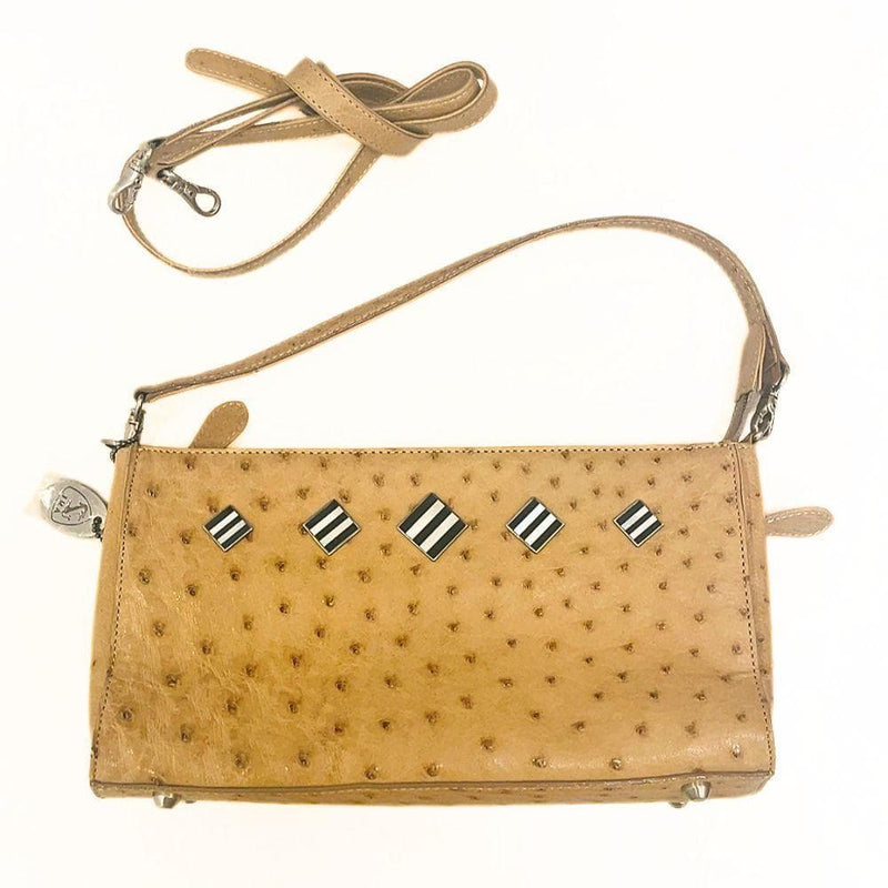 JRA Certified Ostrich Leather 2-Way Shoulder Tote Bag Beige 25.5x13x6cm