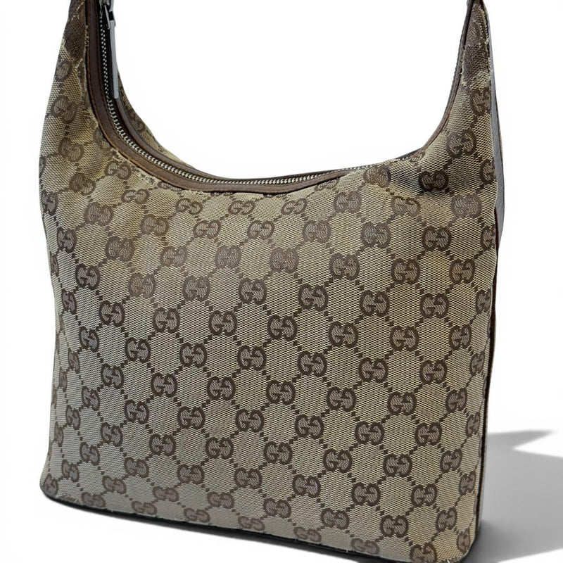 GUCCI GG Canvas Leather Jackie Hobo Shoulder Bag Brown 28x20x11cm Mag Silver HW