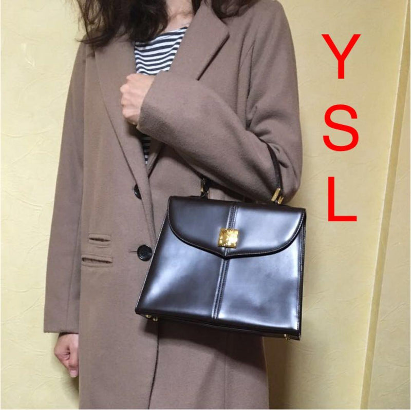 YSL Dark Brown Genuine Leather Gold Hardware Handbag 26x20x8cm Italy