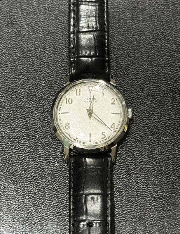 TIMEX Marlin TW2Y37600 34mm 3-Hand Quartz Watch Silver Dial Black Leather
