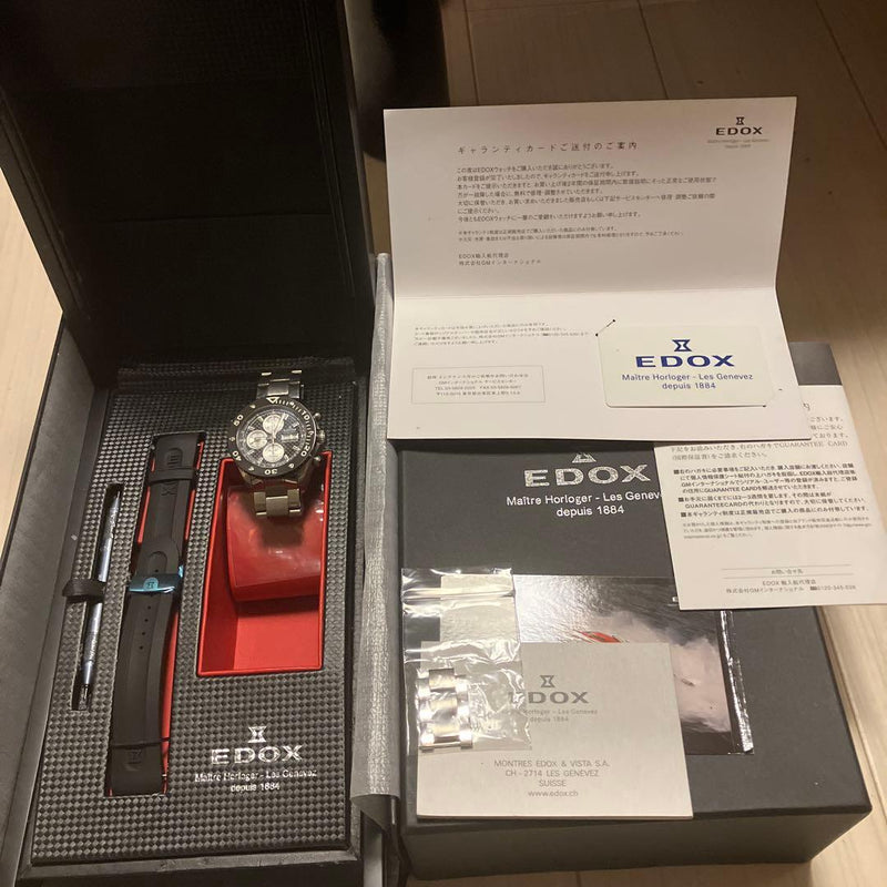 EDOX Automatic Chronograph Watch Ceramic Bezel Limited Edition Extra Rubber
