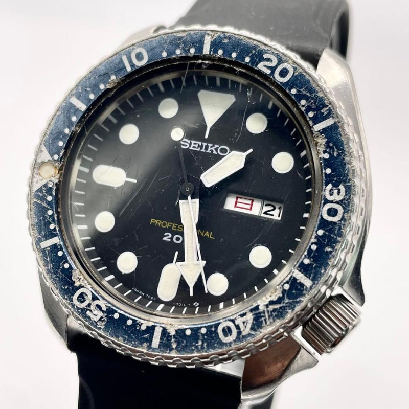 SEIKO Professional Diver Quartz 200m Blue Dial Day-Date Aftermarket Rubber Watch