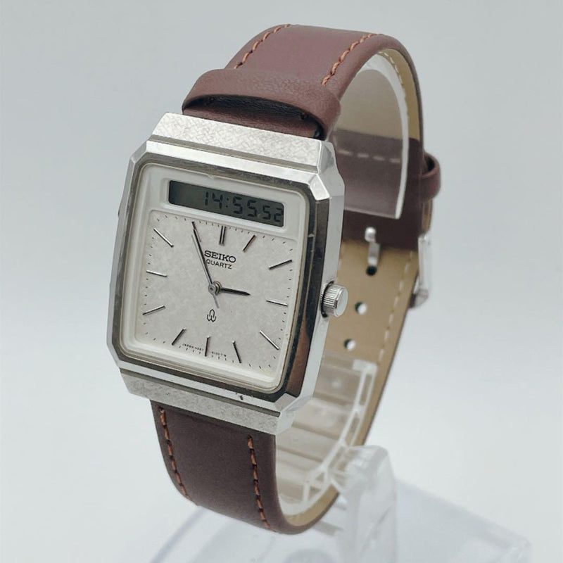 SEIKO H557-5080 Quartz Analog-Digital Mens Square Silver Dial Display Watch