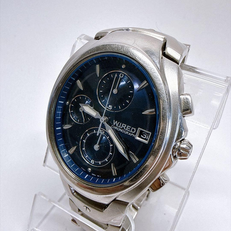 SEIKO WIRED 7T92-0DH0 Quartz Chronograph Stainless Steel 37mm Oval Blue Watch