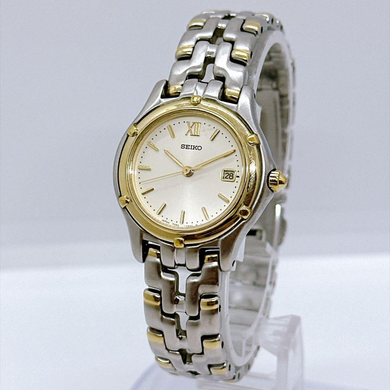 Seiko Womens 7N32-0750 Quartz Two-Tone Stainless Bracelet White Dial Date Watch
