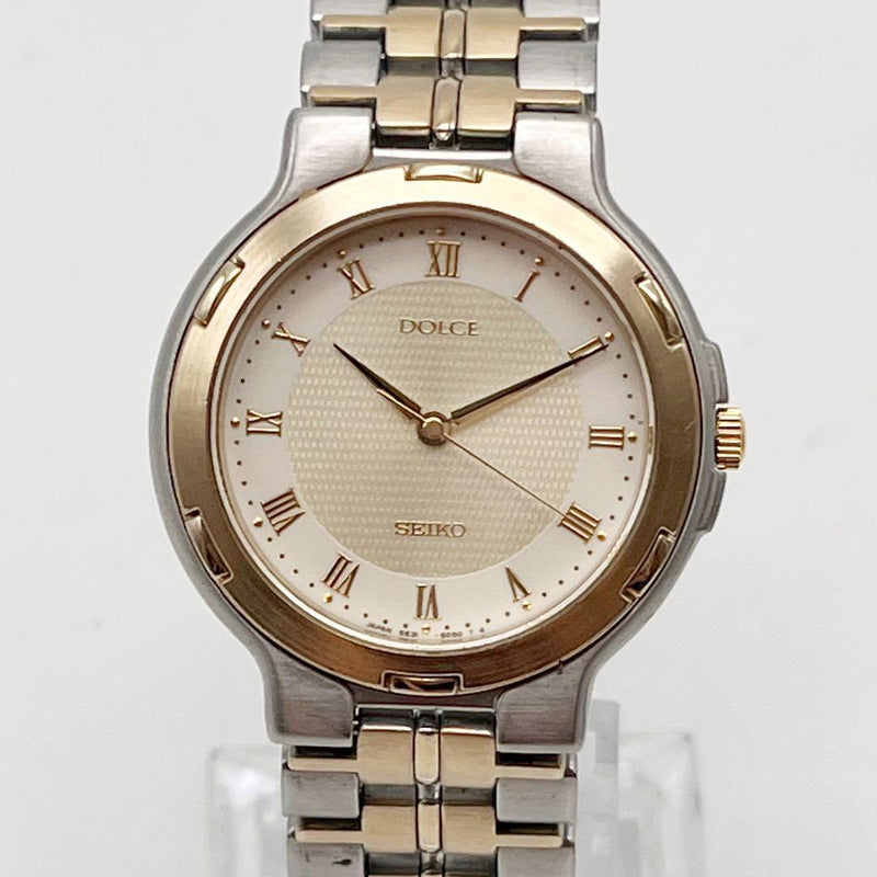 SEIKO DOLCE 5E31-6D40 Mens Watch 31.1mm White Dial Two-Tone Bracelet 1992