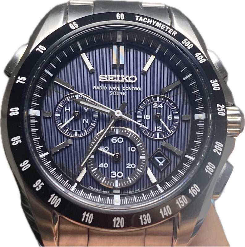 SEIKO BRIGHTZ SAGA053 8B82 Radio Solar Chronograph Black Dial Stainless Steel